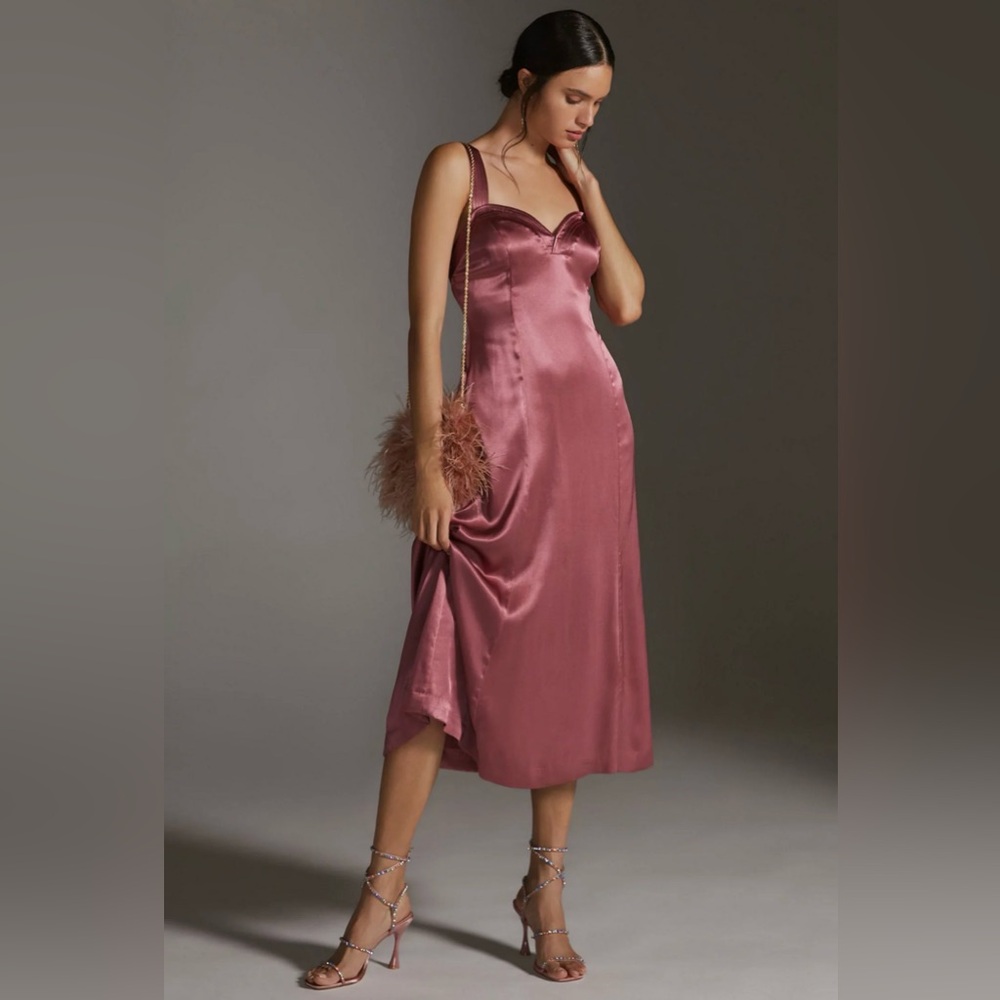 Anthropologie Satin Backless Midi Dress Pink Mauve 10